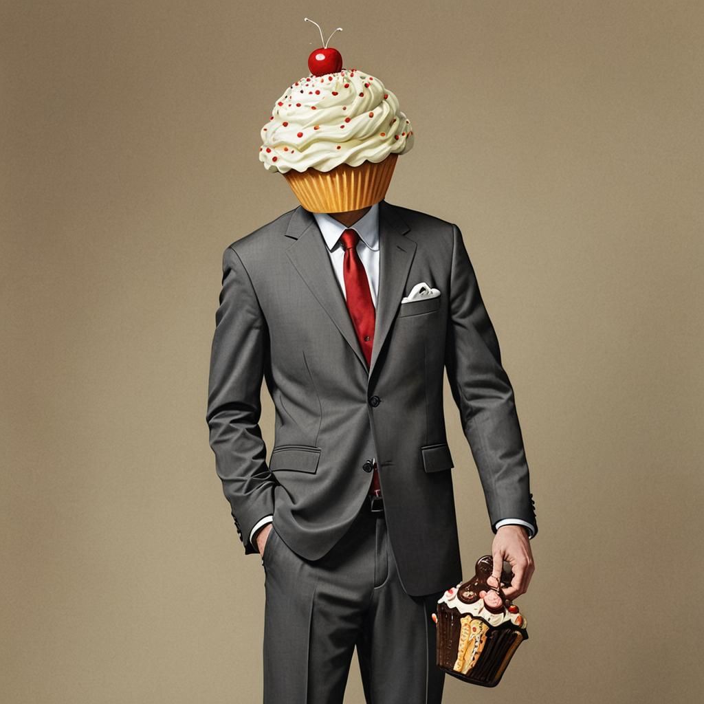 Man with Cupcake Head: Surreal Digital Art