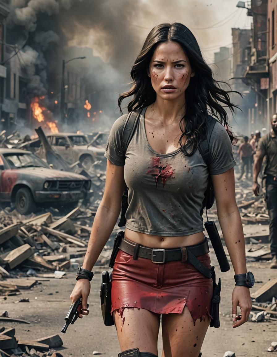 Olivia Munn in War Zone: Hyperrealistic Portrait