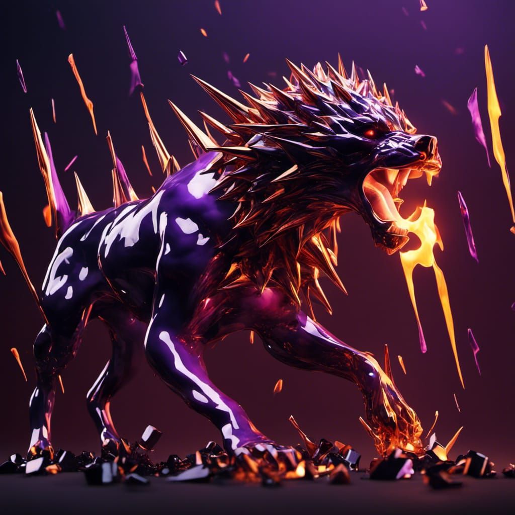 Glass T-Rex with Spikes in Neon Splash Art