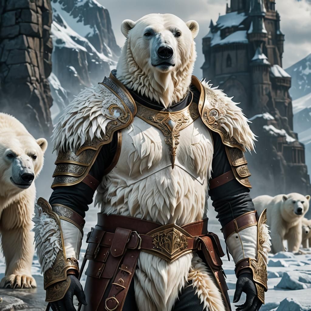 Anthropomorphic Polar Bear Warrior in Detailed Digital Paint...