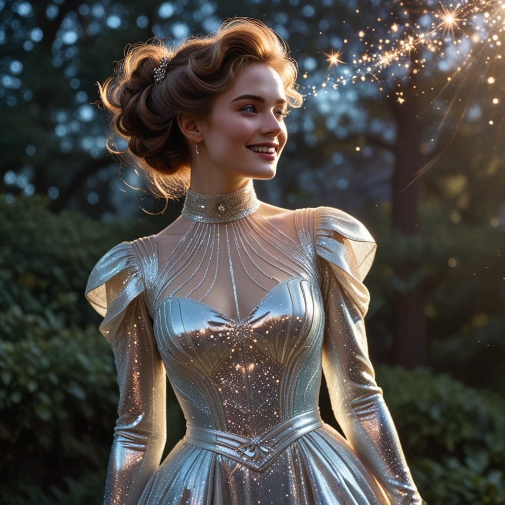 A Gibson Girl of Futuristic Elegance in Iridescent Gown