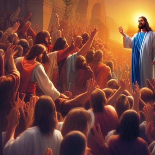 Jesus Greets a Crowd: Hyperrealistic Concept Art