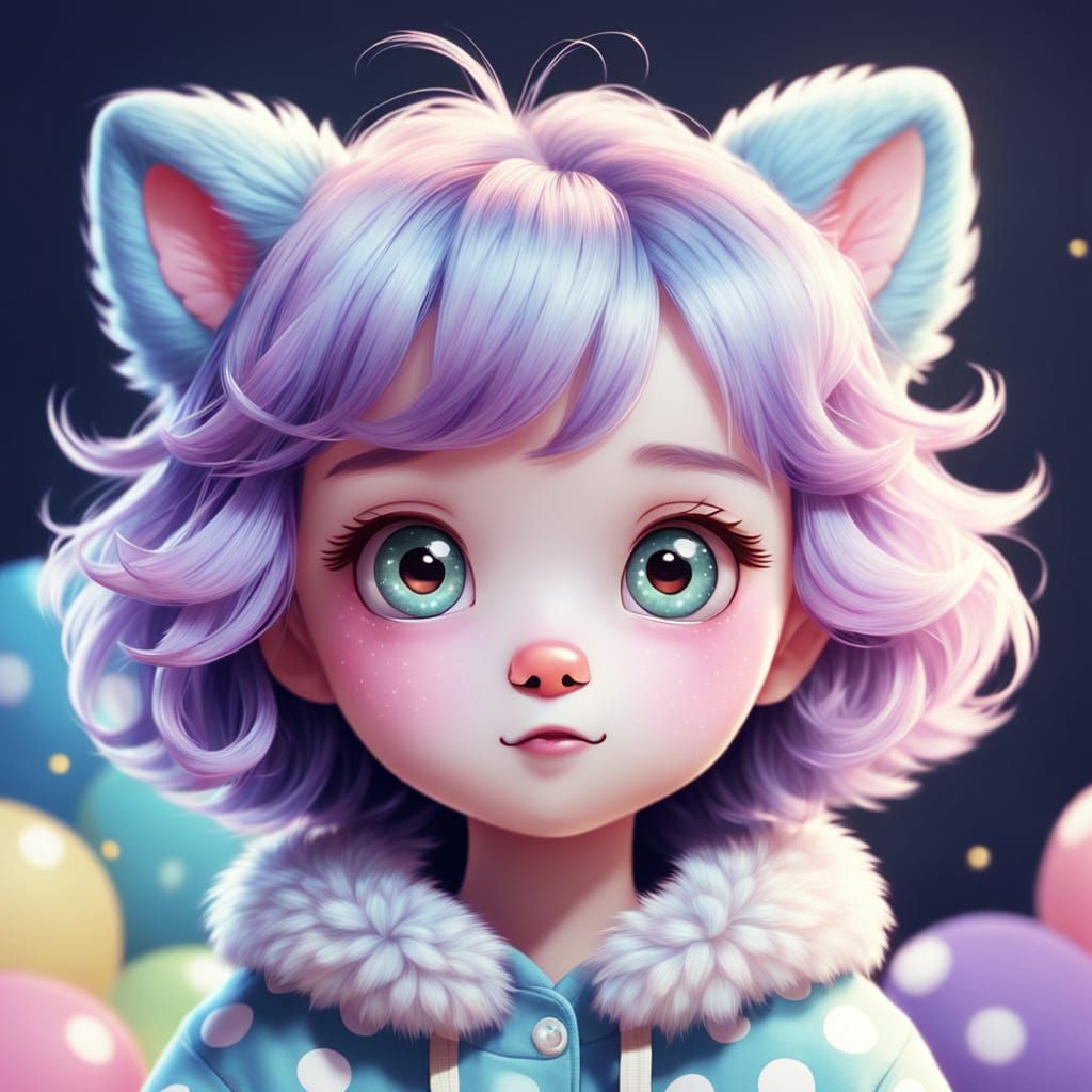 Kawaii Polka Dot Creature with Sparkling Eyes