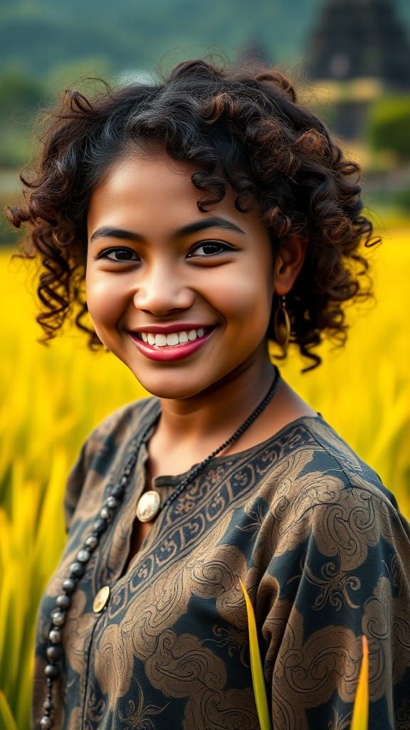 Elegant Javanese Farmer in Traditional Kebaya