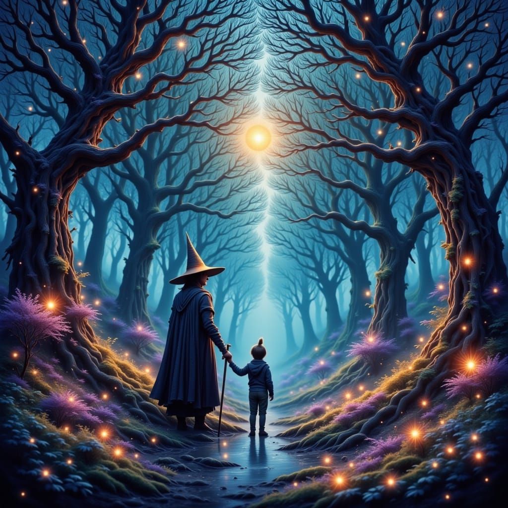 Mystical Wizard in a Glowing Forest Realm