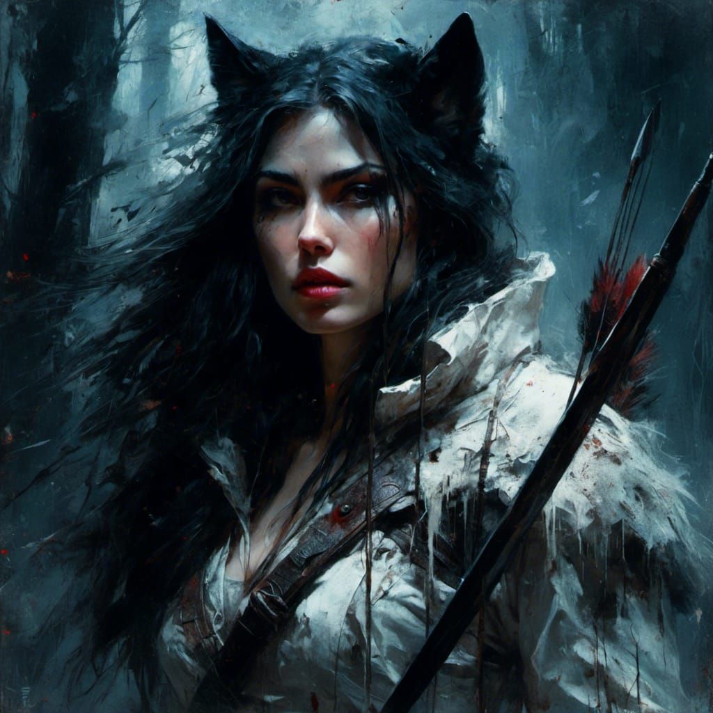 She-Wolf Archer Portrait in Macabre Style