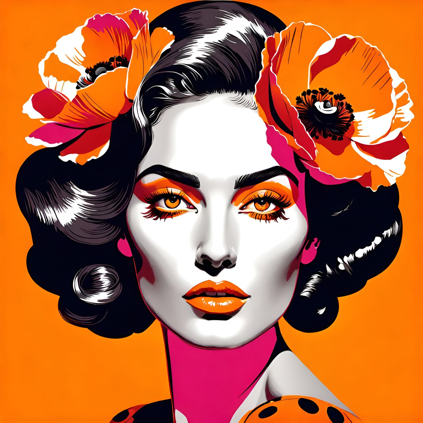 Retro Pop Art Woman with Poppies
