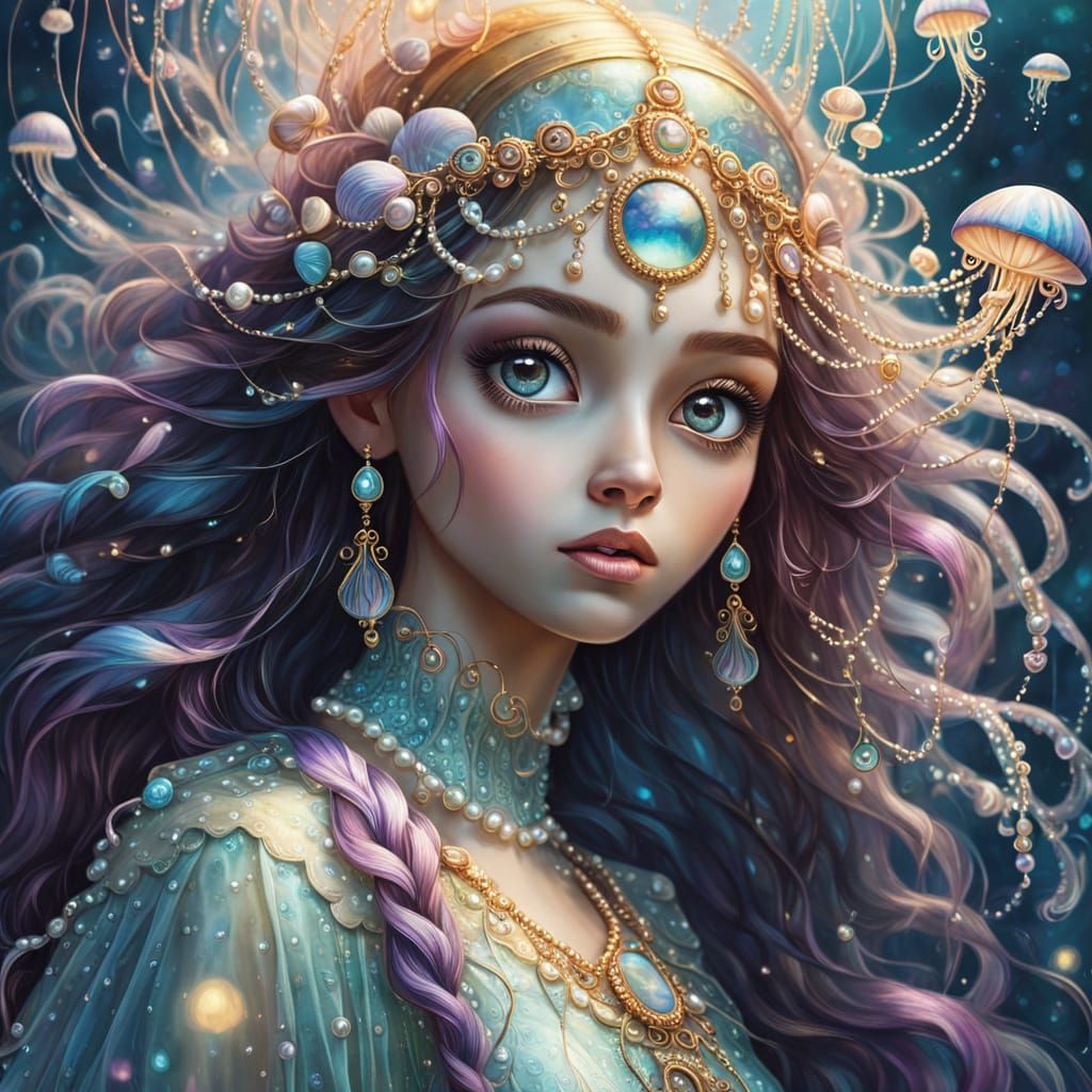 Ethereal Girl with Pearls in Fantasy Style