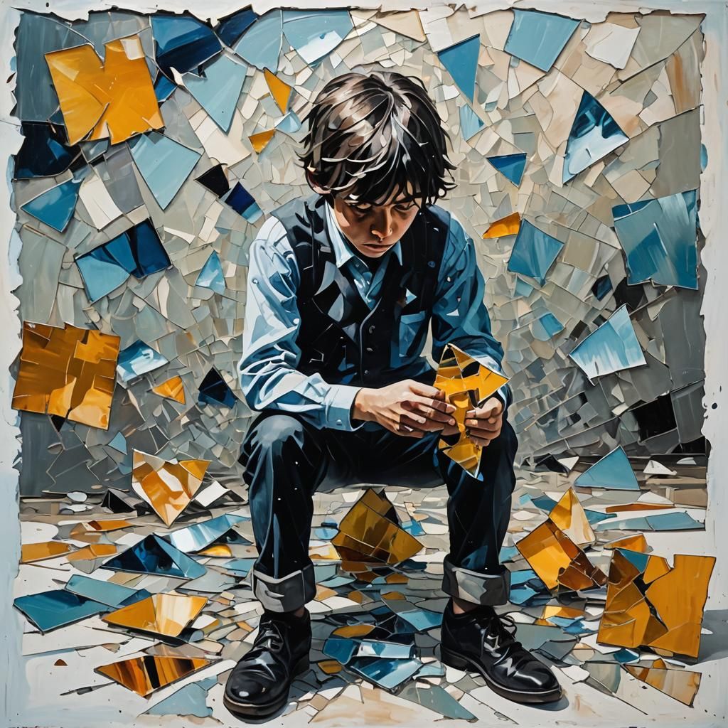 Shattered Reflection: Surrealism in Distressed Oil