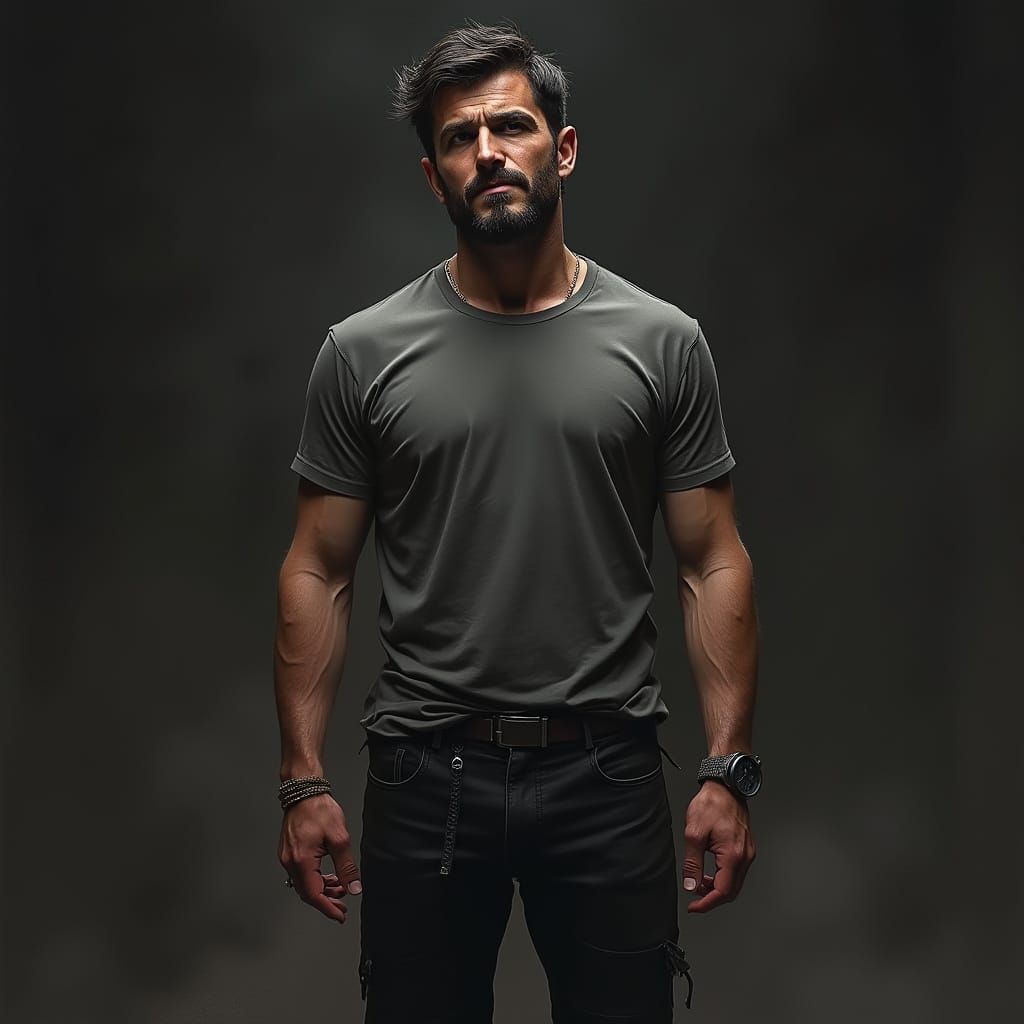 Man with Stubble and Bracelets, City Bokeh