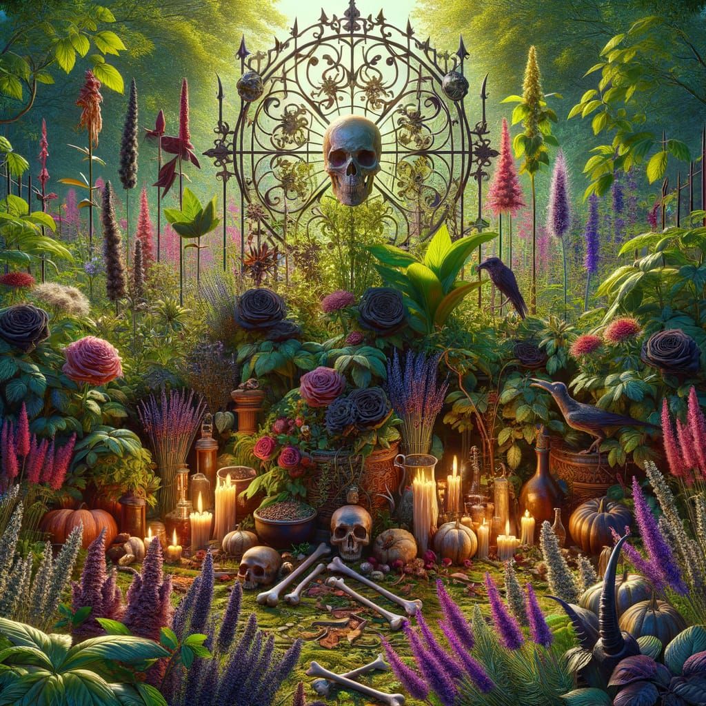 Enchanted Witch's Garden in Hyperrealistic Concept Art