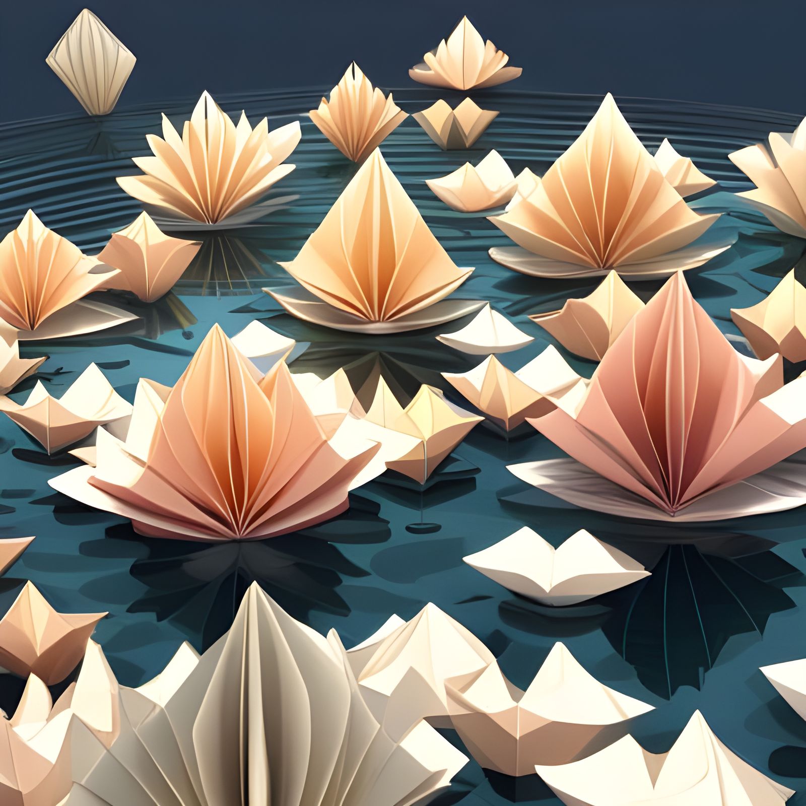 Giant Origami Lotus Flowers in Zen Garden