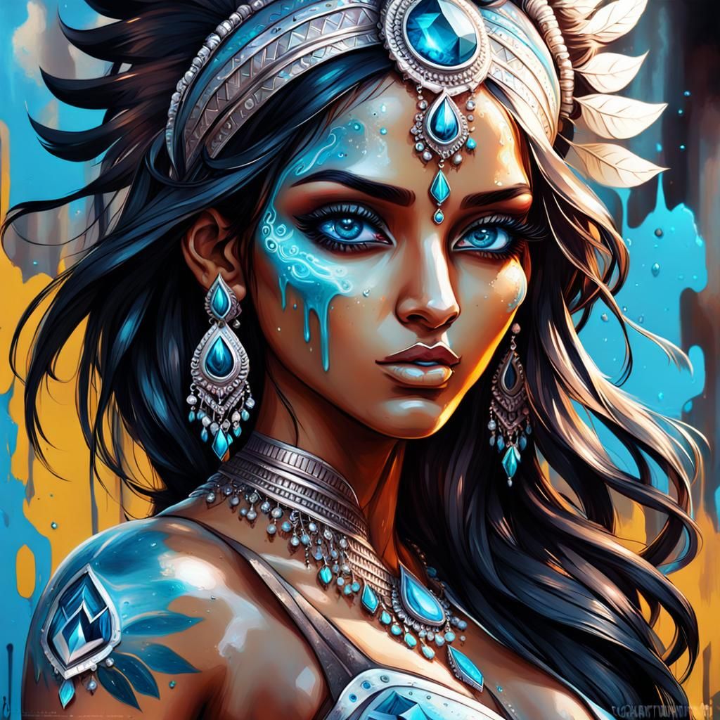 Indian Fantasy Girl with Crystal Eyes in Graffiti Art