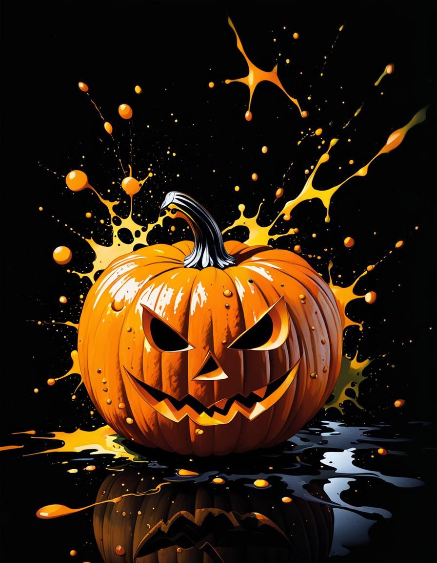 Abstract Ink Splatter Art Halloween Pumpkin