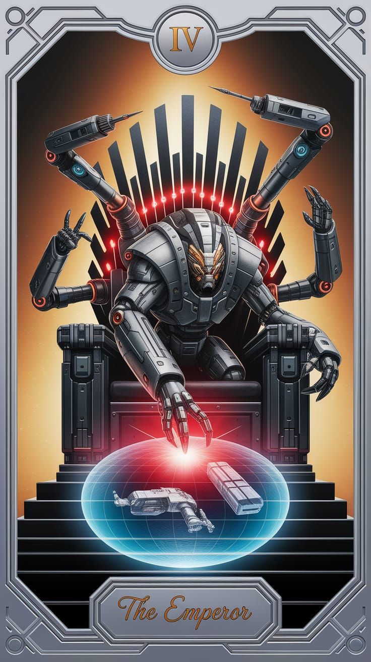 Mechanical Emperor Tarot Card in Silver Frame