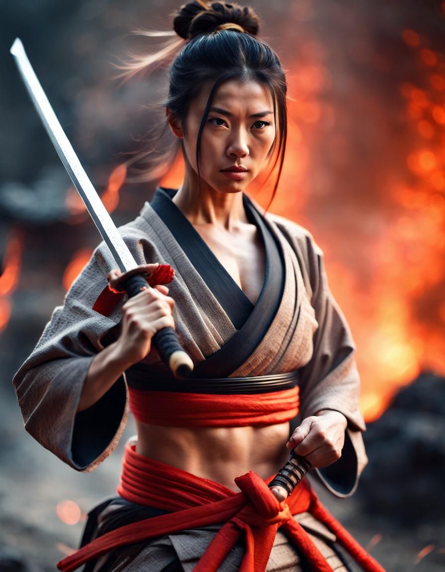 Detailed Portrait of a Strong Samurai Woman