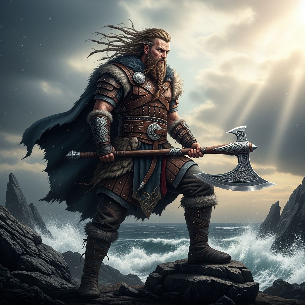 Formidable Viking Warrior on Windswept Coastline