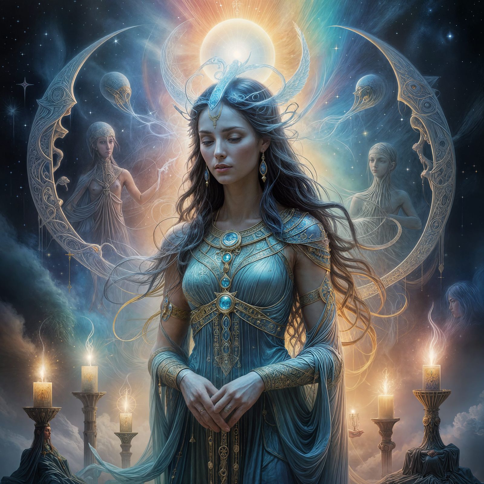 Mystical Thoth Tarot Priestess in Ethereal Airbrush Art
