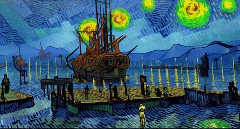 Waterworld in Van Gogh Style: Post-Apocalyptic Cyberpunk