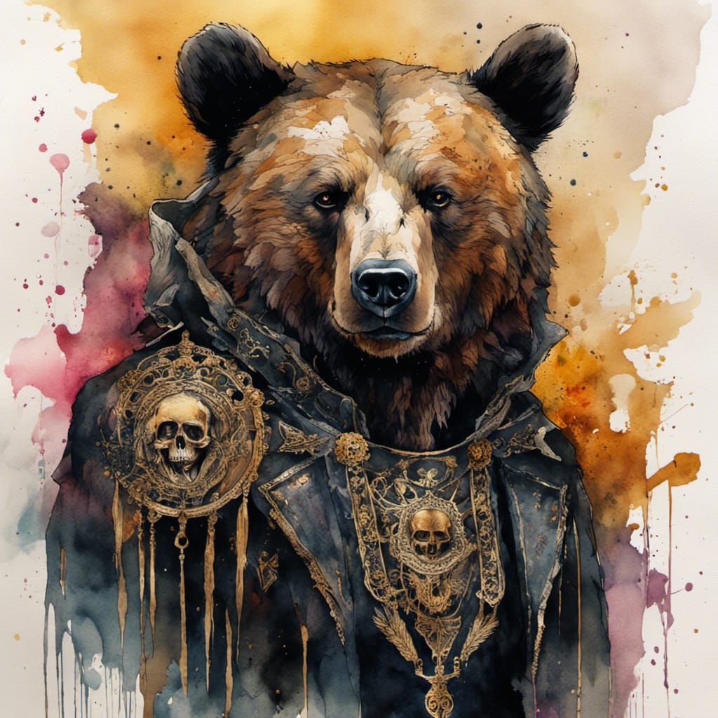 Gothic Bear with Skull Makeup, Digital Illustration
