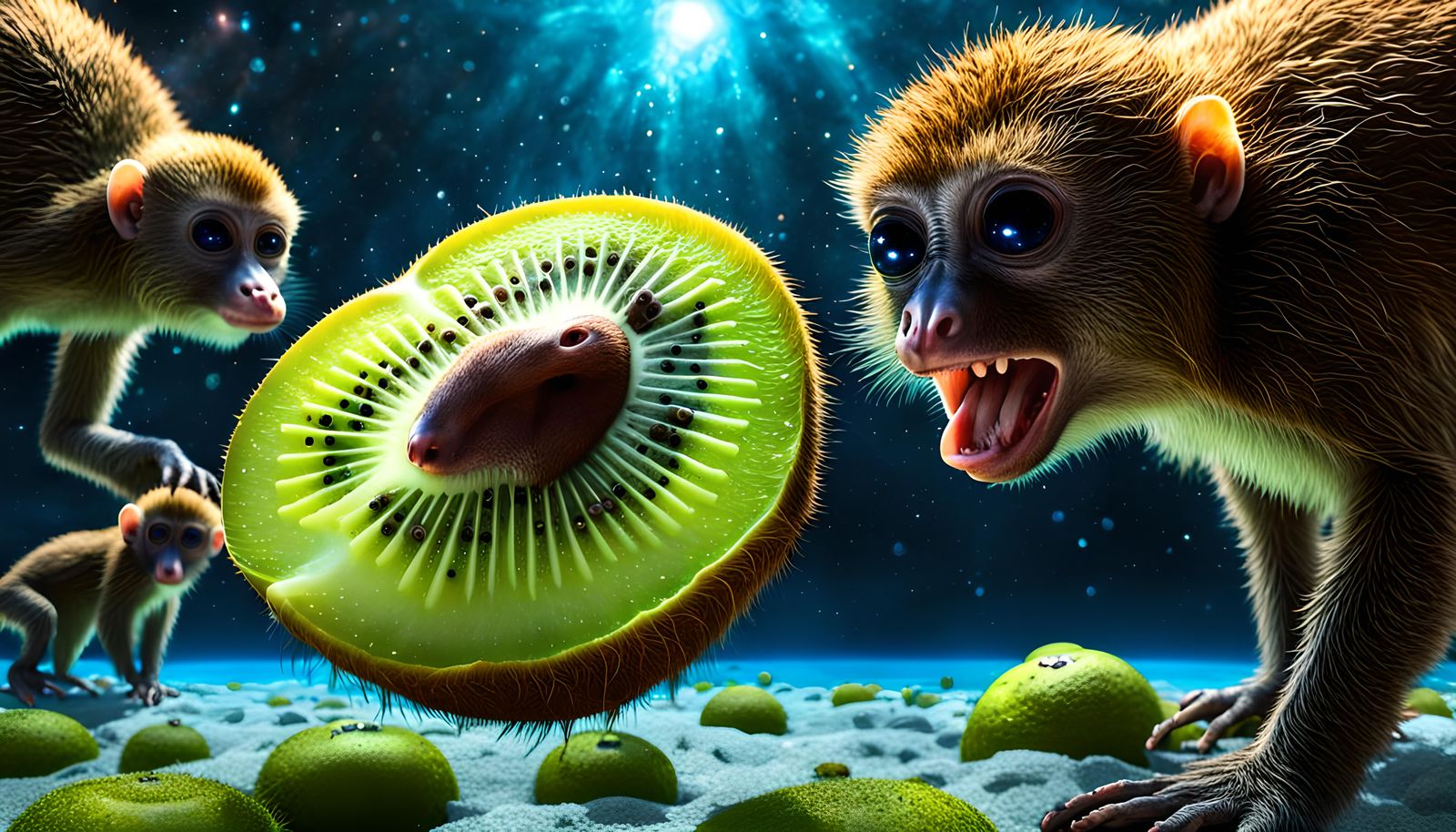 Alien Kiwi in Underwater Space Galaxy