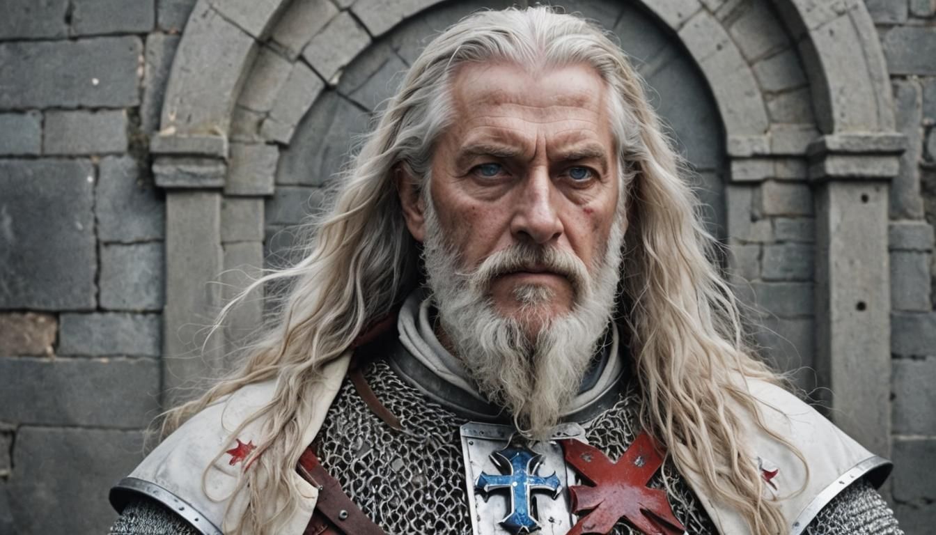 Templar Knight with White Beard and Red Cross
