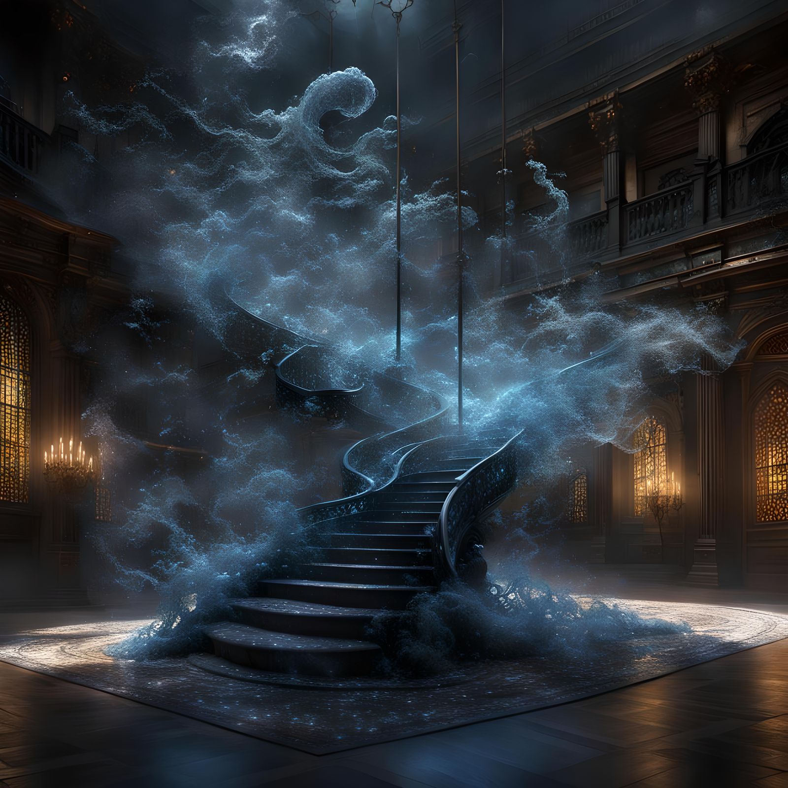 Dynamic 3D Glass Sculpture with Smoke Effect