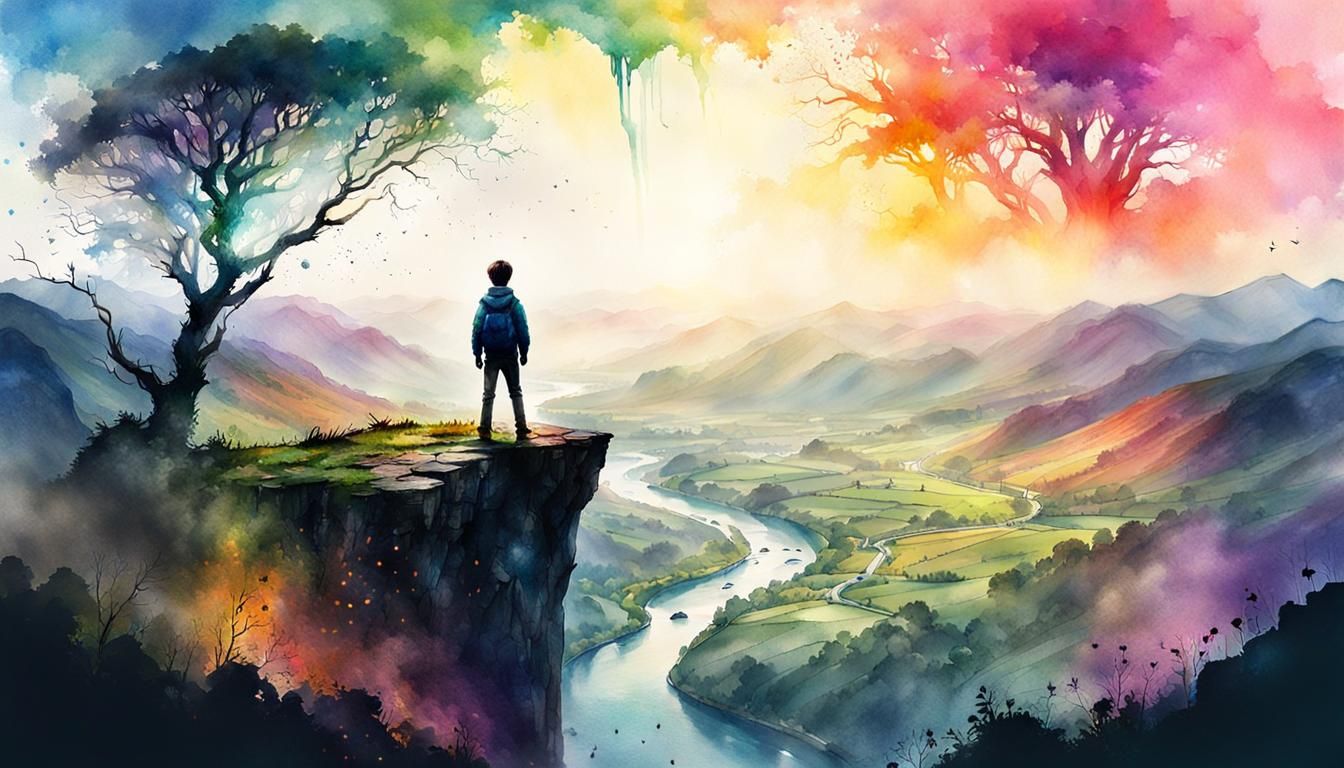 Boy on Cliff Overlooking Rainbow Valley