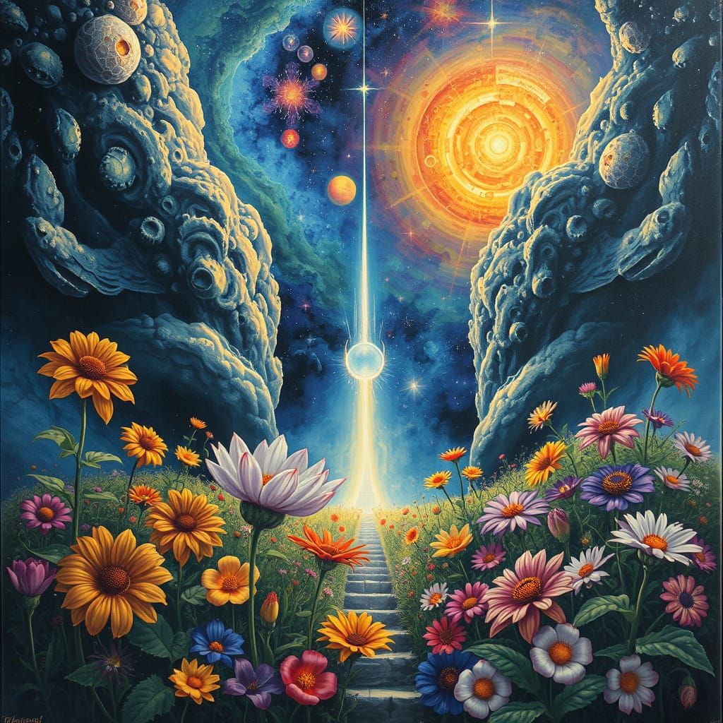 Vibrant Cosmic Garden Blooms Through Alien Stargate Portal