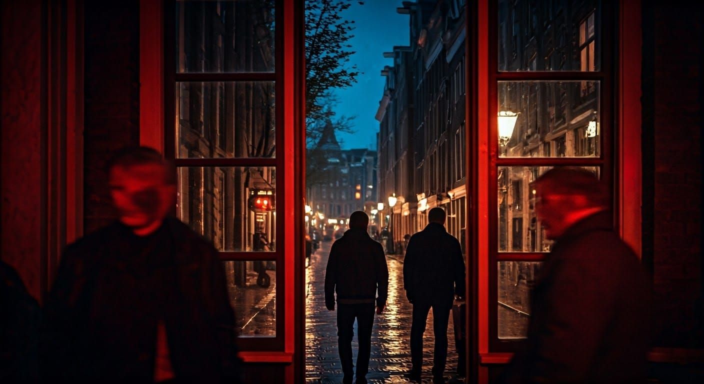 Dutch Window at Night: Rainy Amsterdam Street Scene