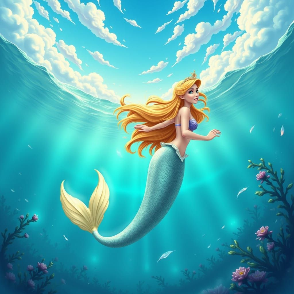 Majestic Mermaid Emerges from Turquoise Depths in Vibrant Co...