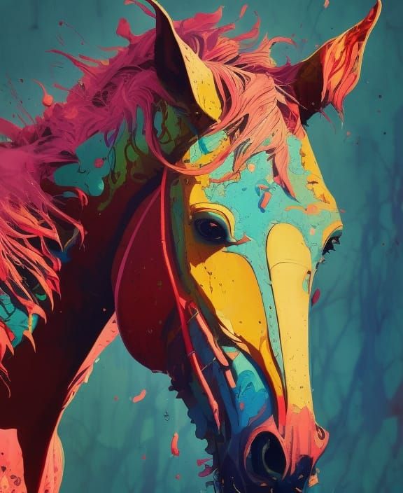 Hyperdetailed Horse Head Illustration with Marbling Effects