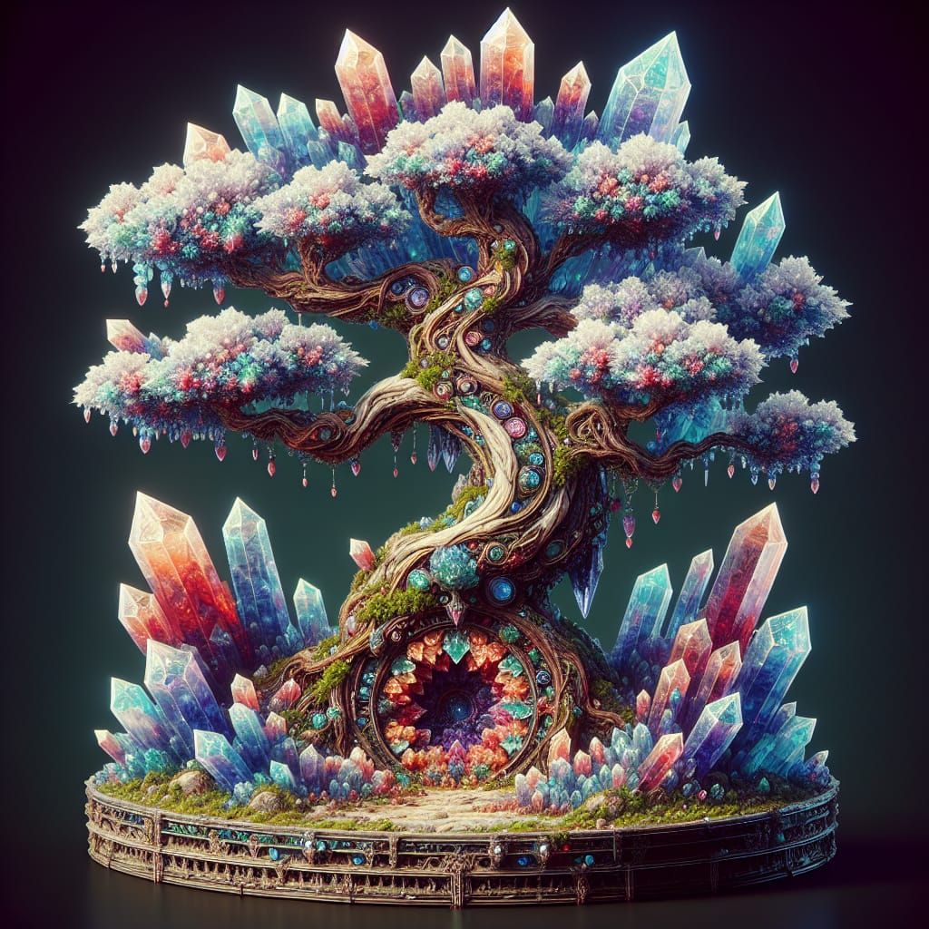 Fantastical Crystallized Bonsai Tree in Detailed Matte Paint...