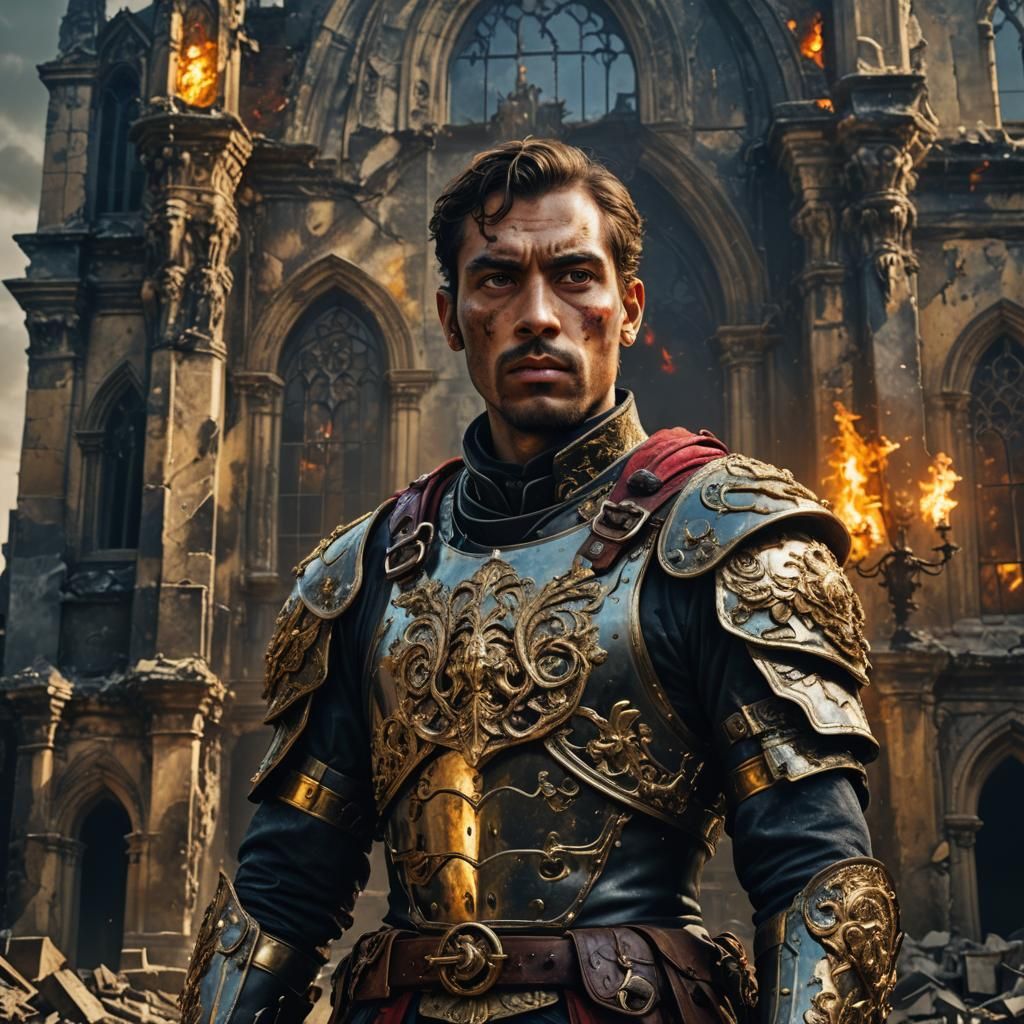 Ornate Army Sergeant in Ruined Cityscape