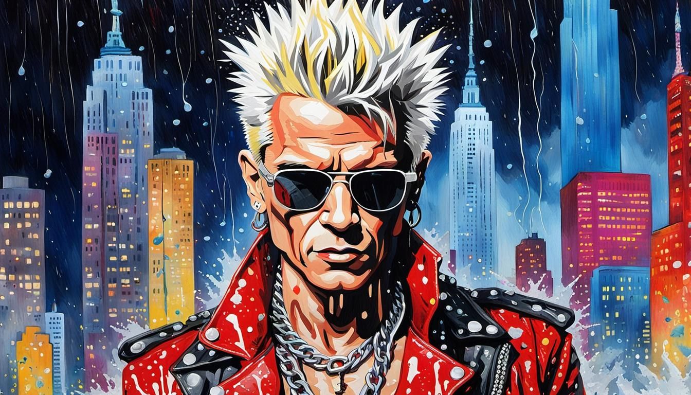 Billy Idol Portrait in Watercolor Pop Art Style
