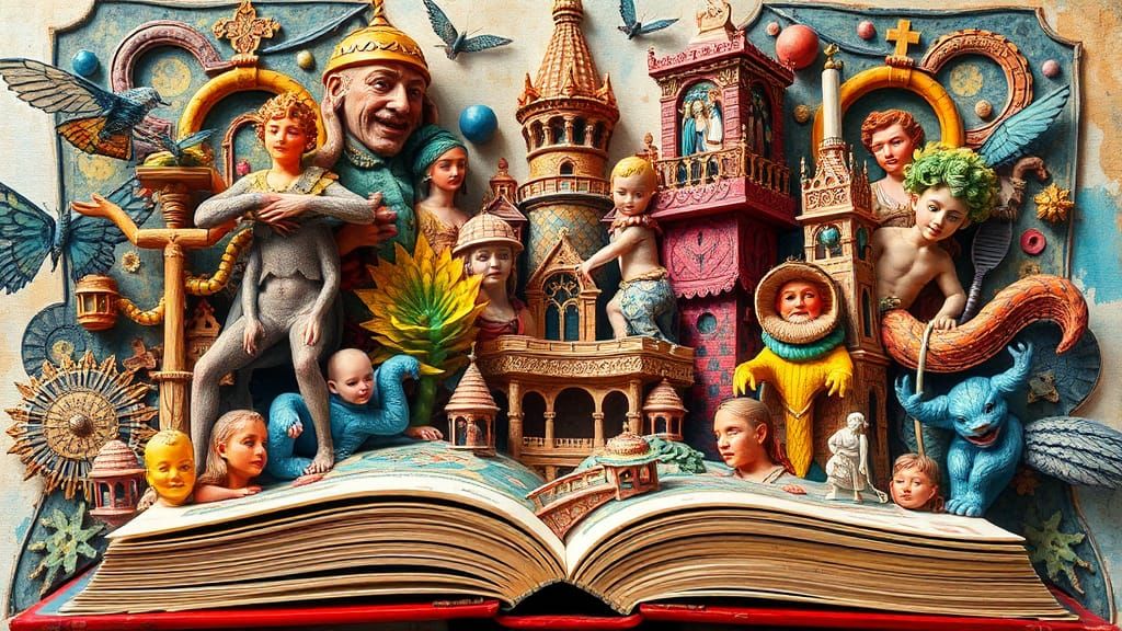 Intricate Pop-Up Book in Maximalist Impasto Style