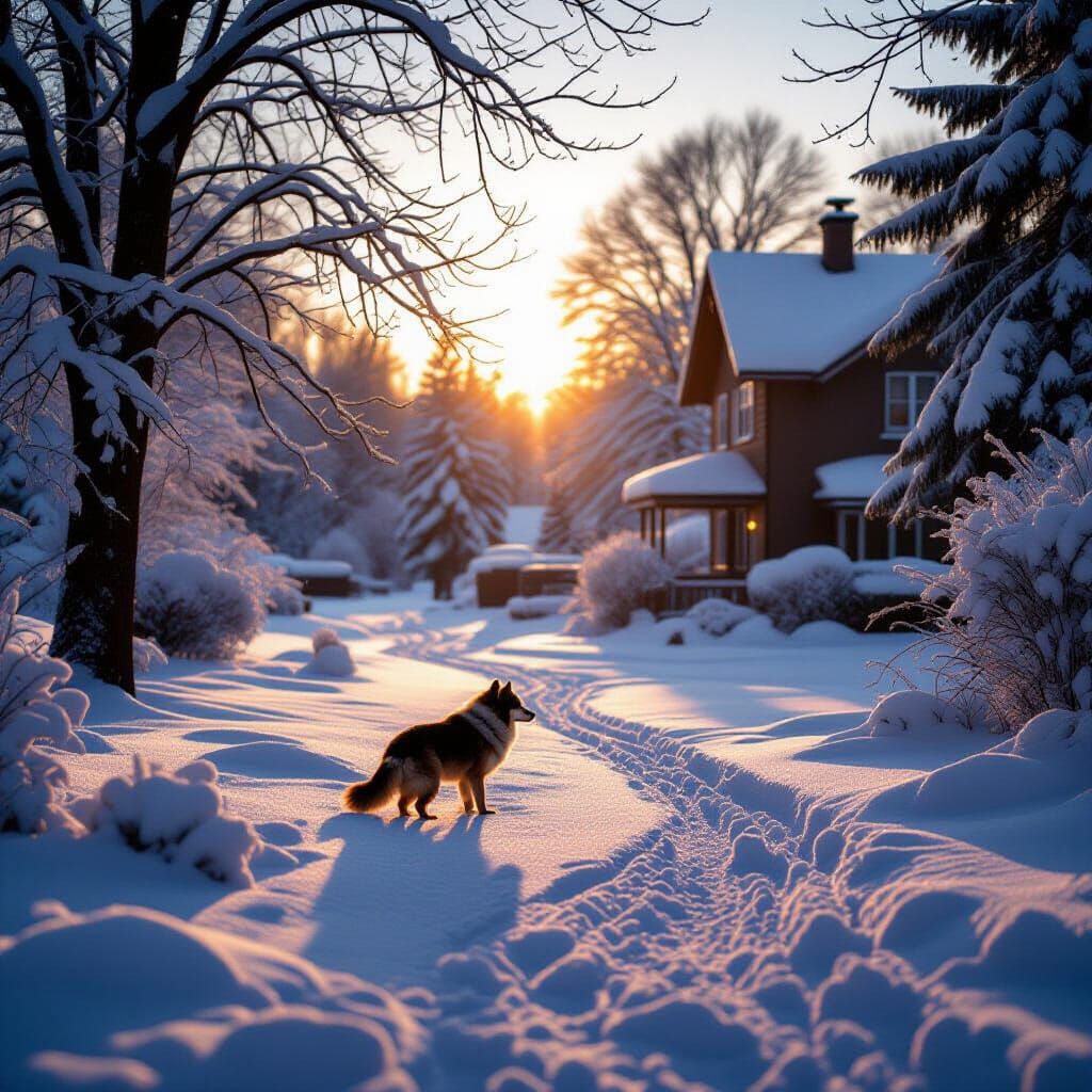 Glistening Winter Wonderland at Sunrise, Cinematic Film Stil...