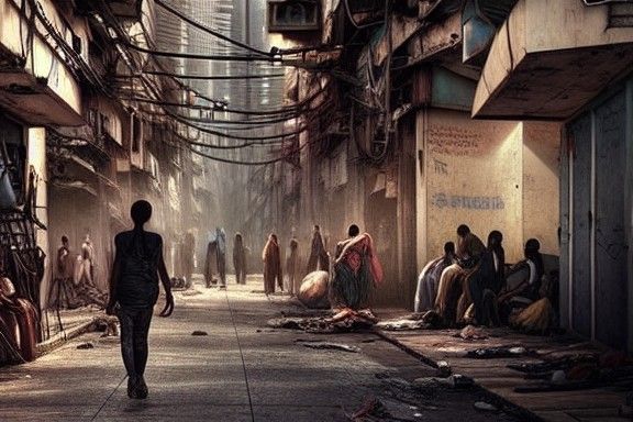 Dystopian City Street Scene in Solarpunk Style