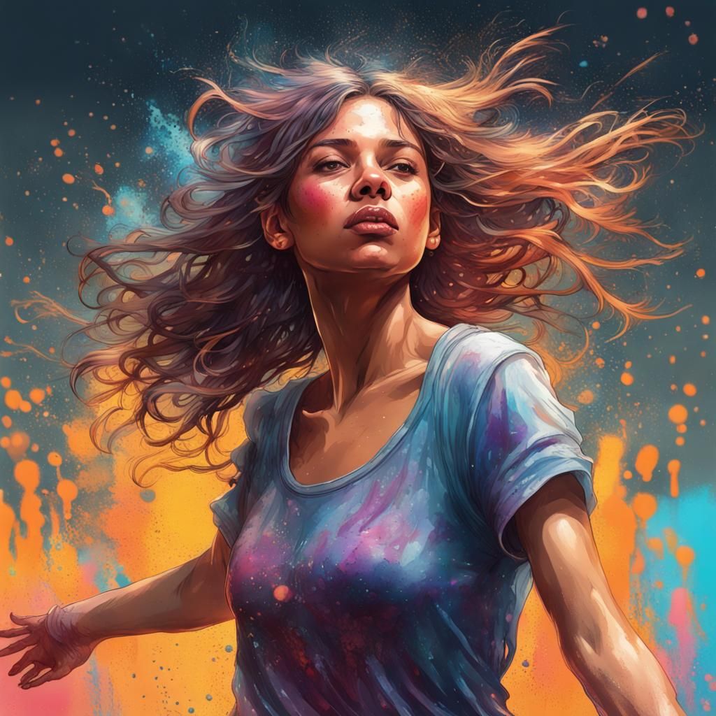 Energetic Girl Dancing: Hyperrealistic Art Portrait