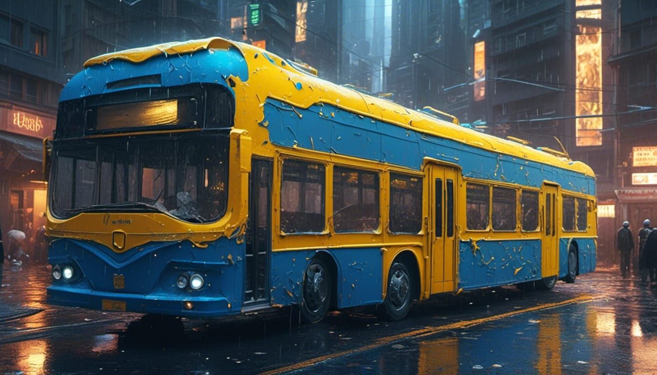 Blue and Yellow Cityscape in Detailed Fantasy Art