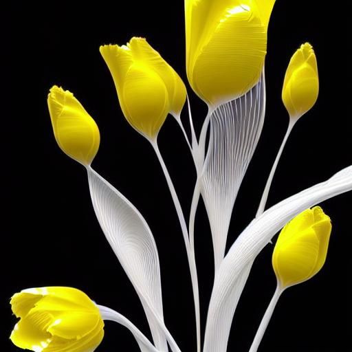 Yellow Tulips Field Under Snow, Charcoal Drawing