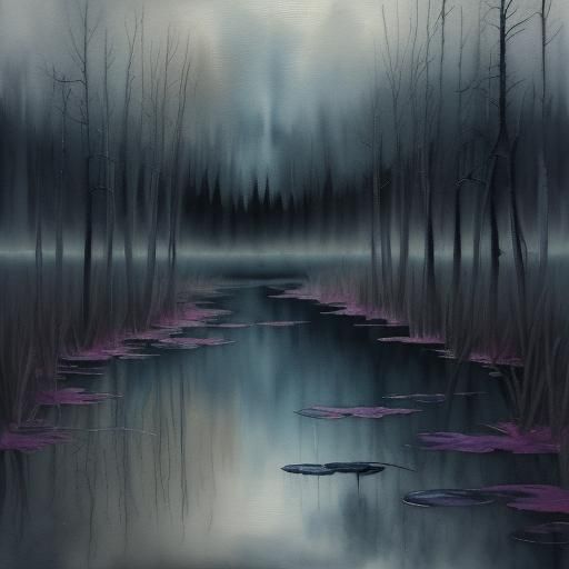 Decaying Ribs in Lake, Neo-Impressionist Painting