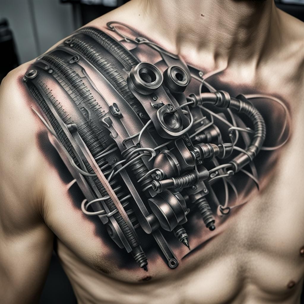 Biomechanical Arm Tattoo with Zipper and Metal