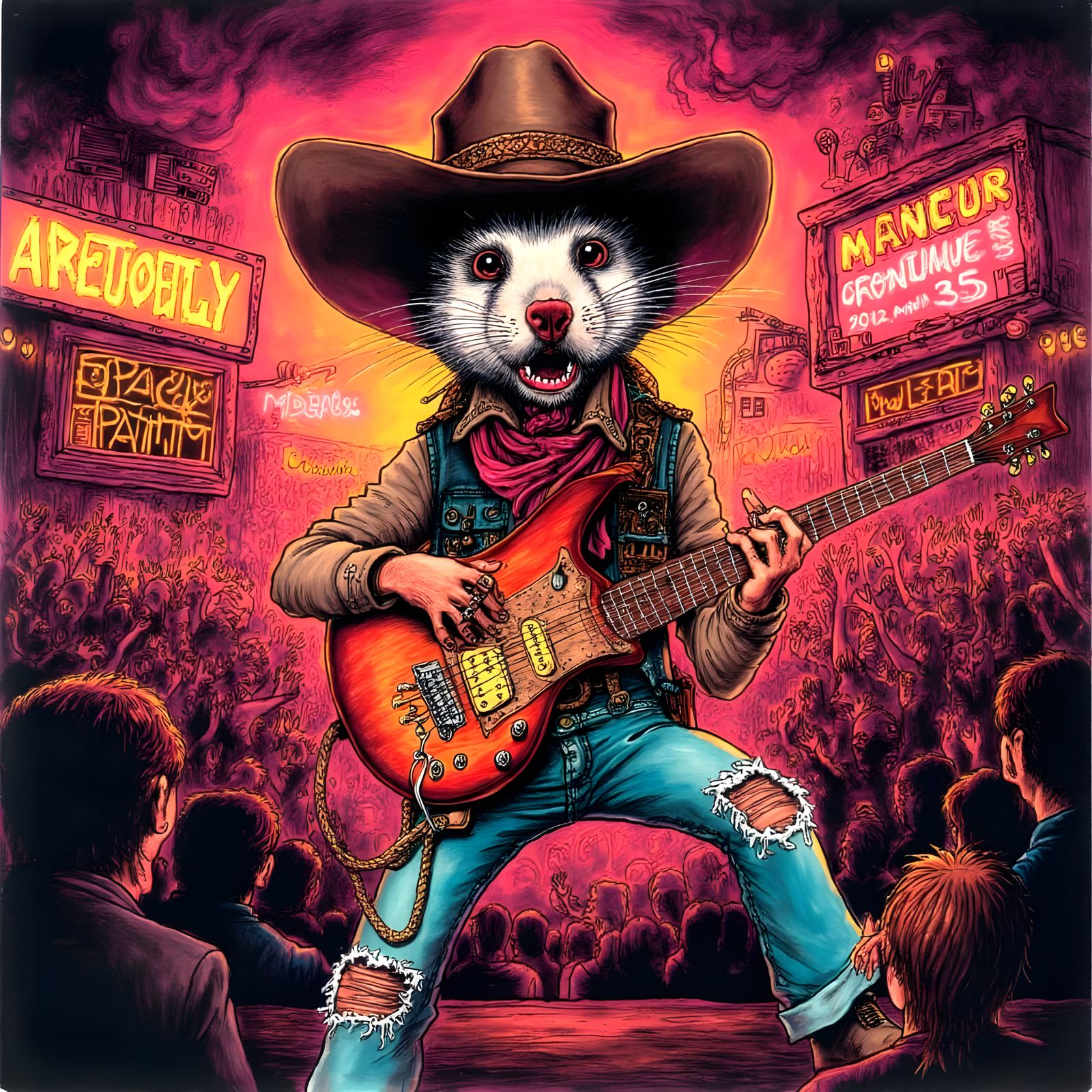 Rocking Country Possum in a Cowboy Hat