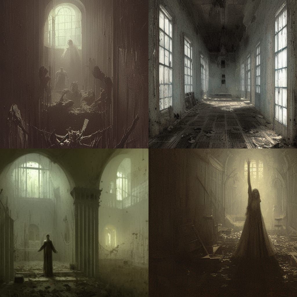 Disquieting Abandoned Asylum in Gothic Horror Style