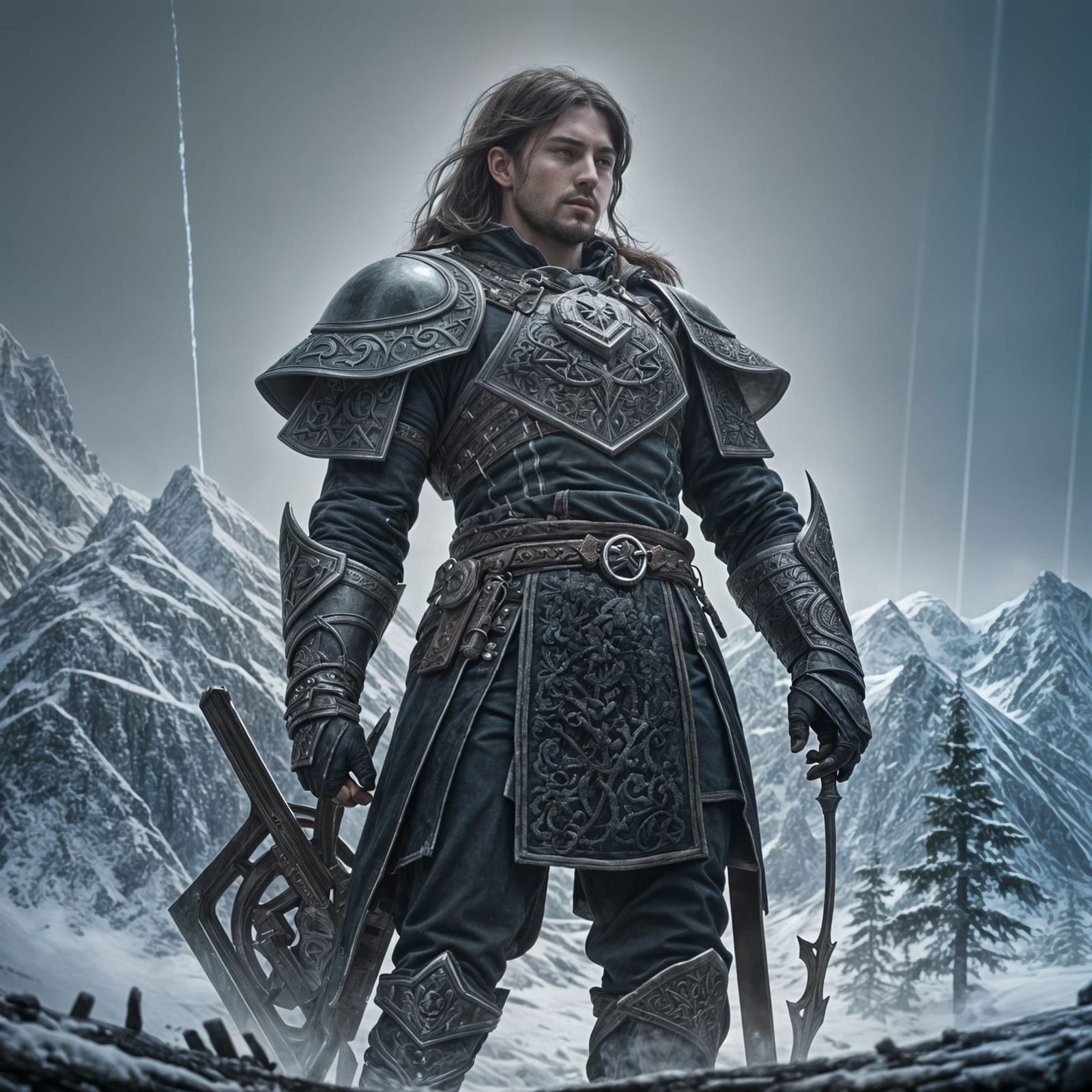 Epic Viking Templar Warrior in Winter Landscape