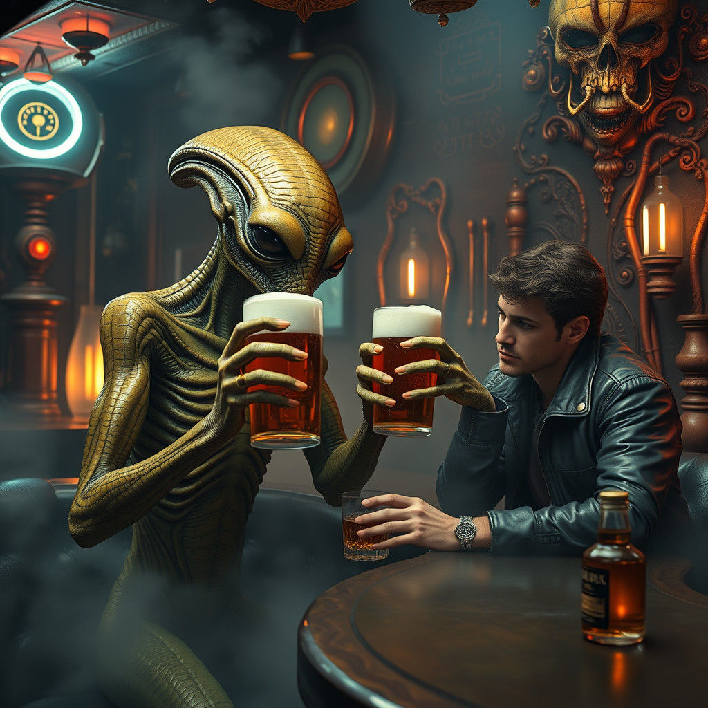 Alien Bar Scene in Hyperrealistic Style