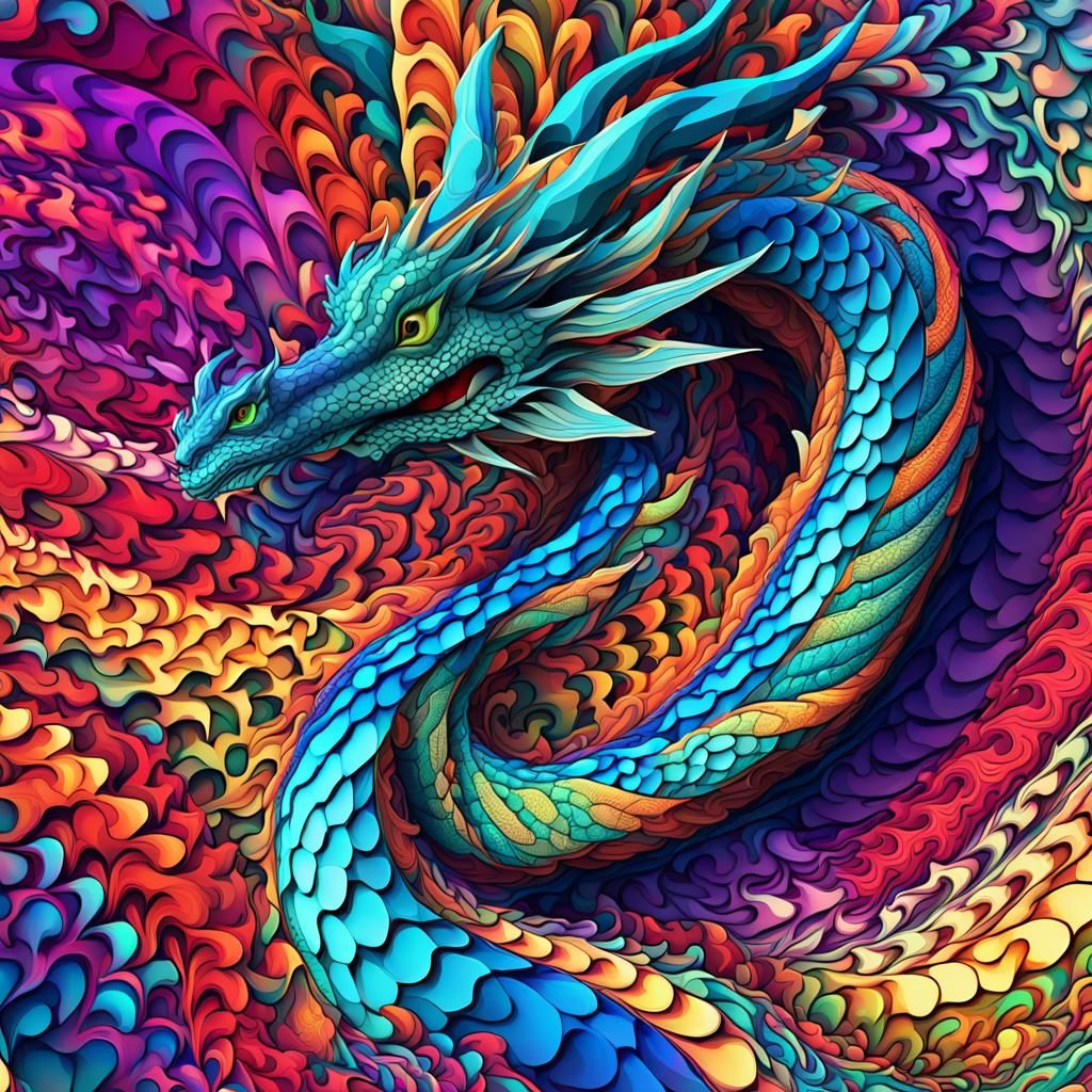Colorful Dragon in Abstract Fractal Design