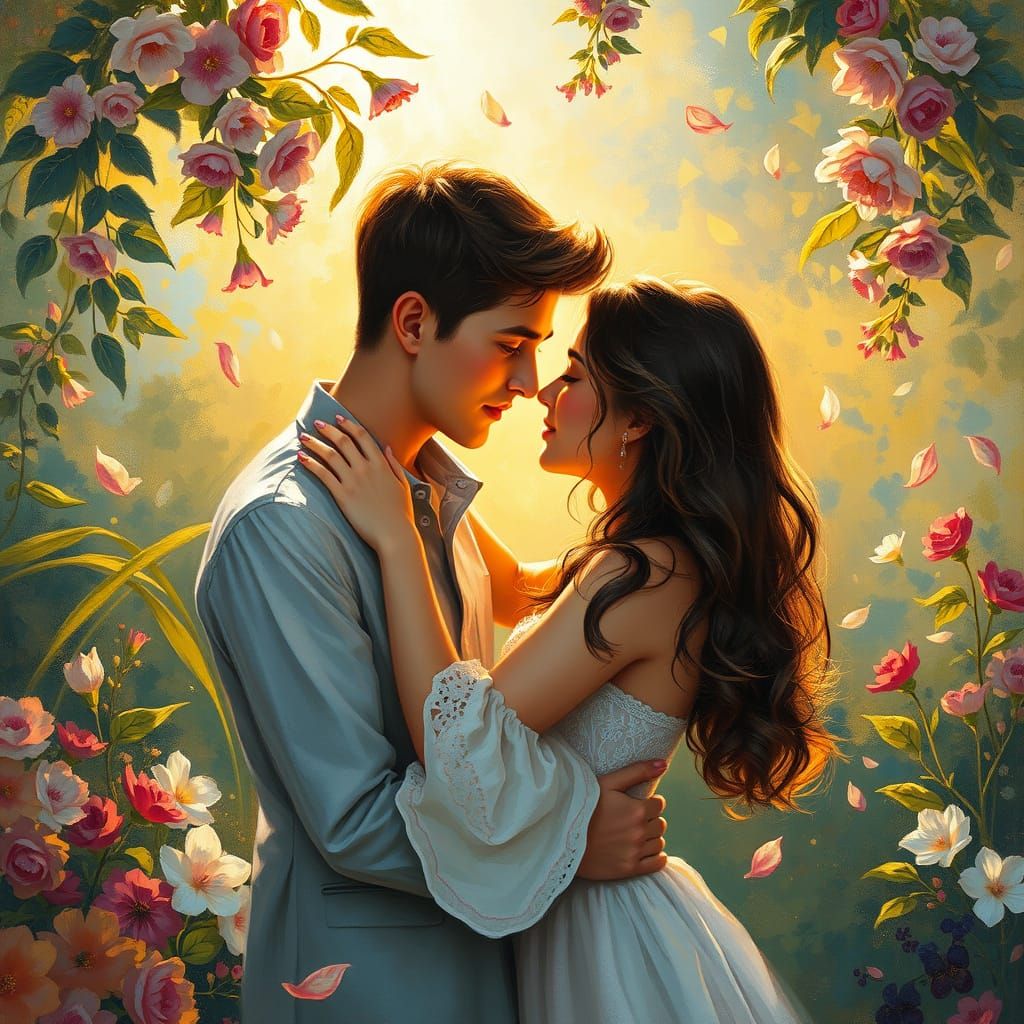 Intimate Garden Romance in Impressionist Style