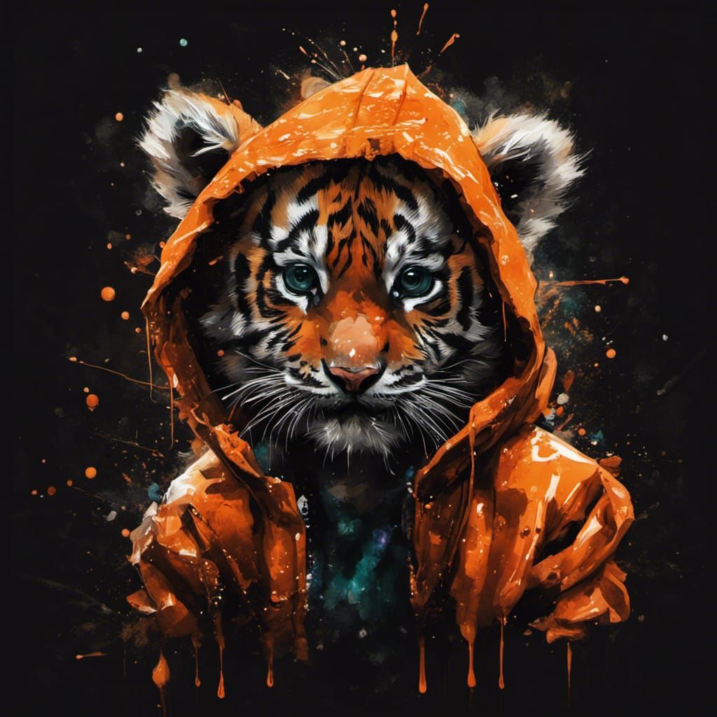 Fluorescent Anthro Tiger Disco Dancing: Watercolor Style